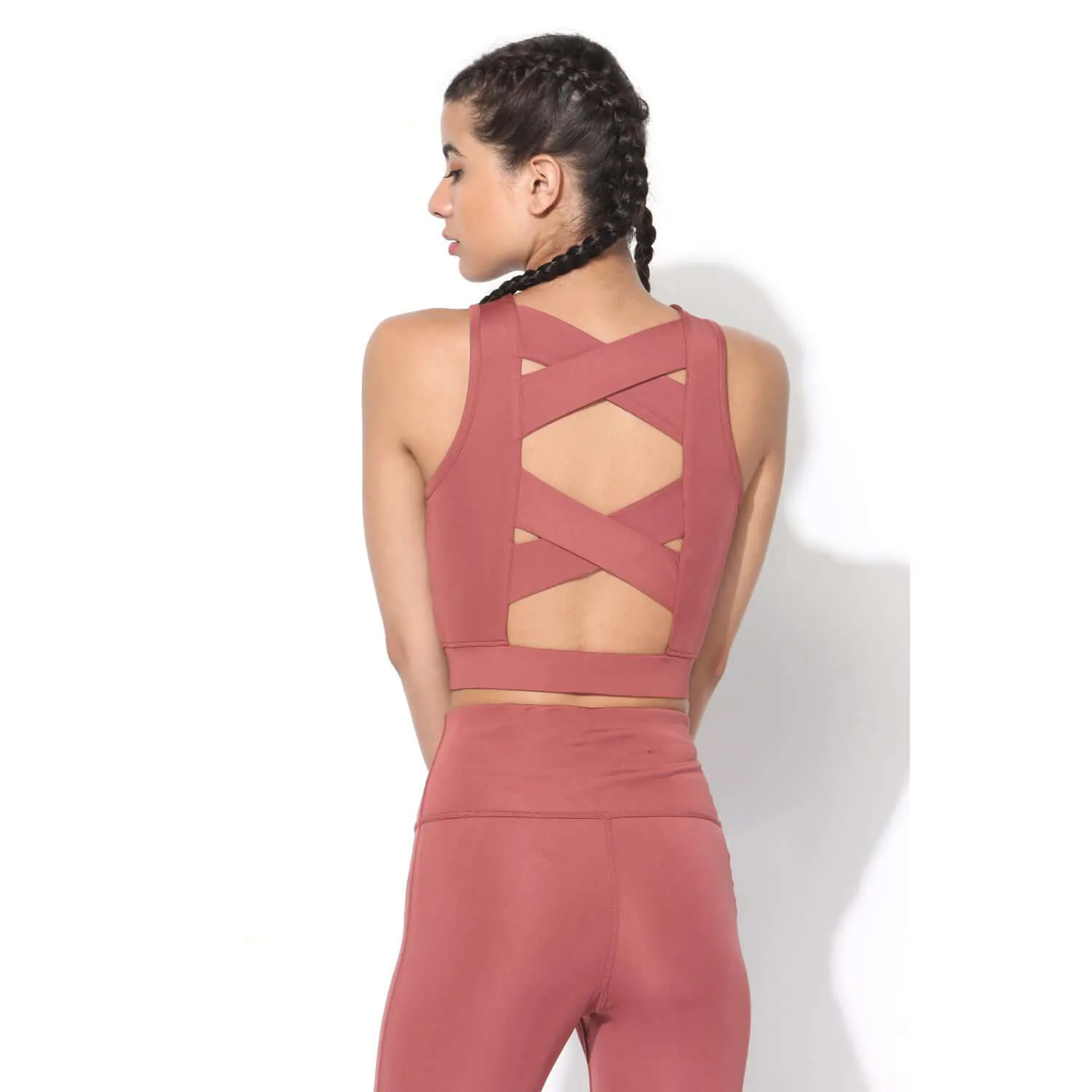 Padded Cross Back Crop Top Marsala