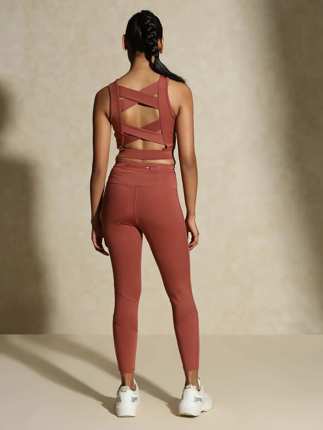 Padded Cross Back Crop Top Marsala