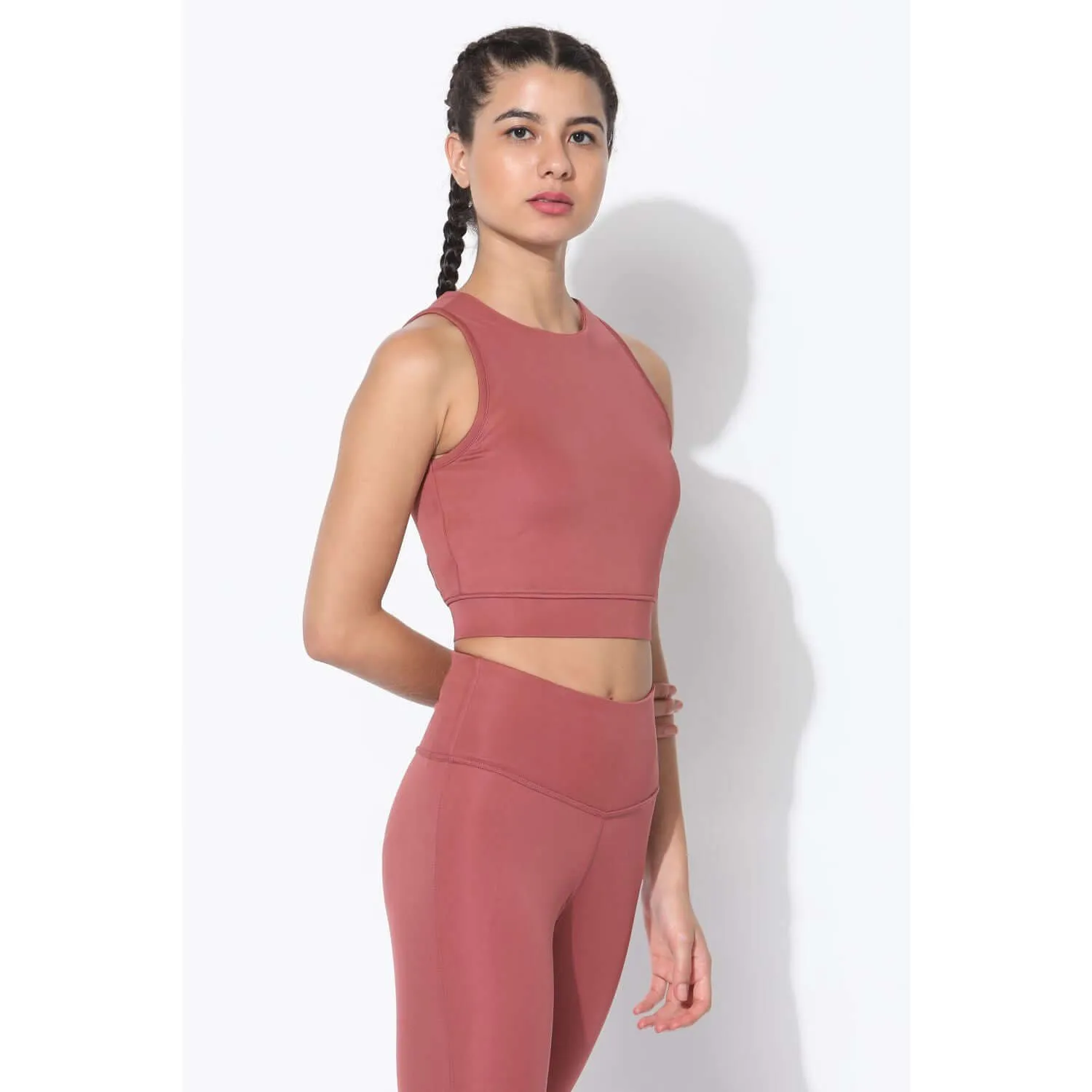 Padded Cross Back Crop Top Marsala