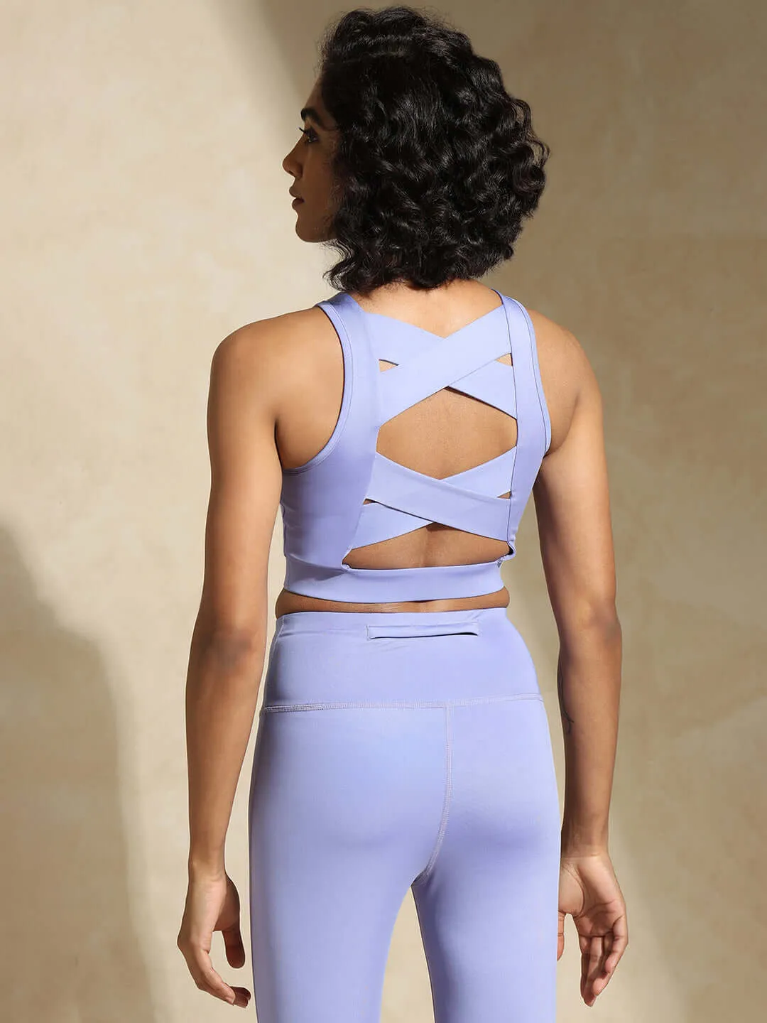 Padded Cross Back Crop Top Periwinkle