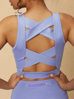 Padded Cross Back Crop Top Periwinkle