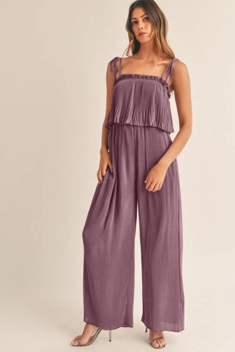 Pale Purple Pleated Wide Leg Jumpsuit