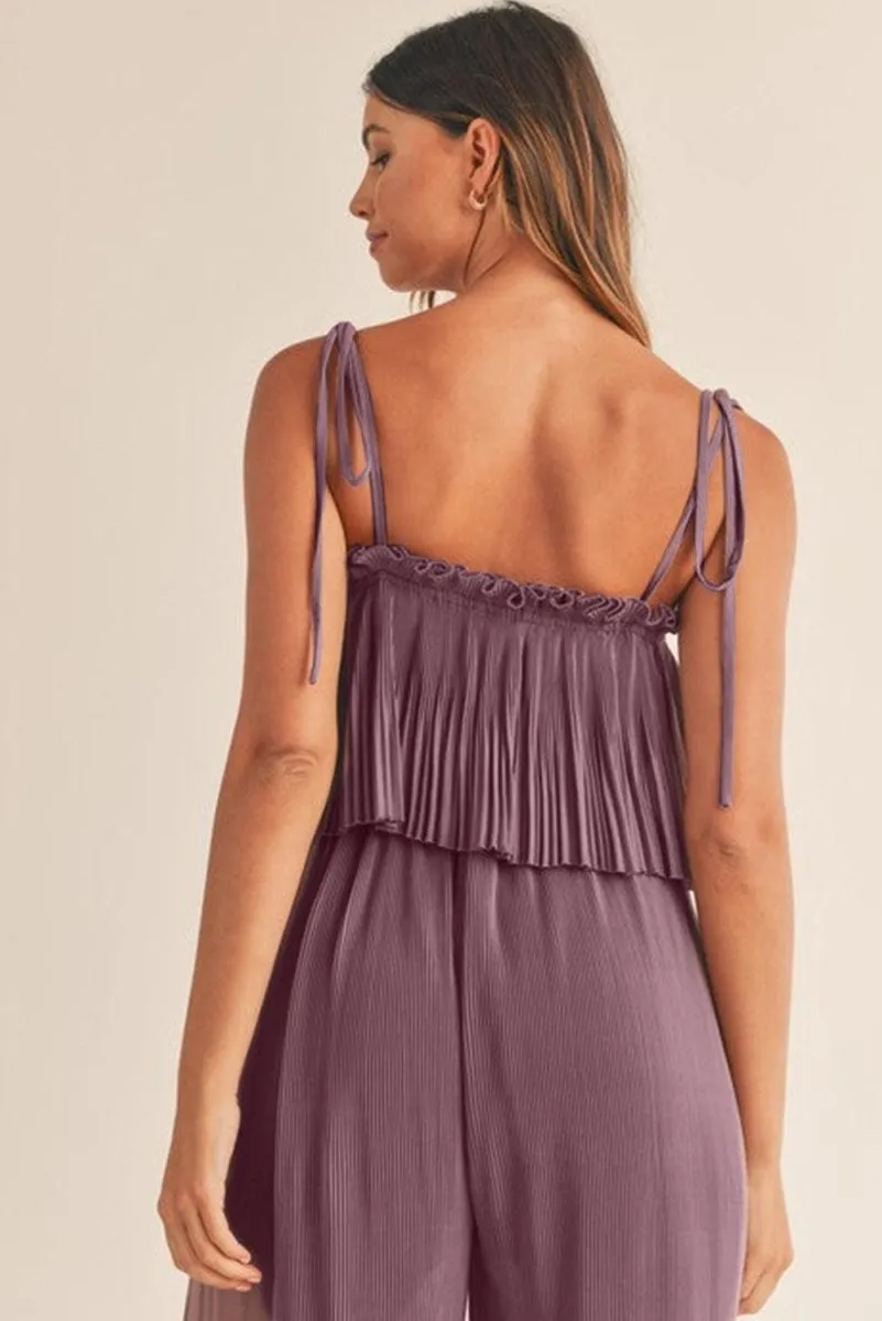 Pale Purple Pleated Wide Leg Jumpsuit