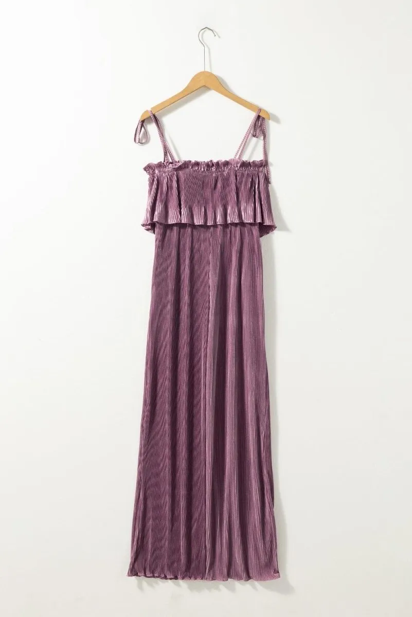 Pale Purple Pleated Wide Leg Jumpsuit