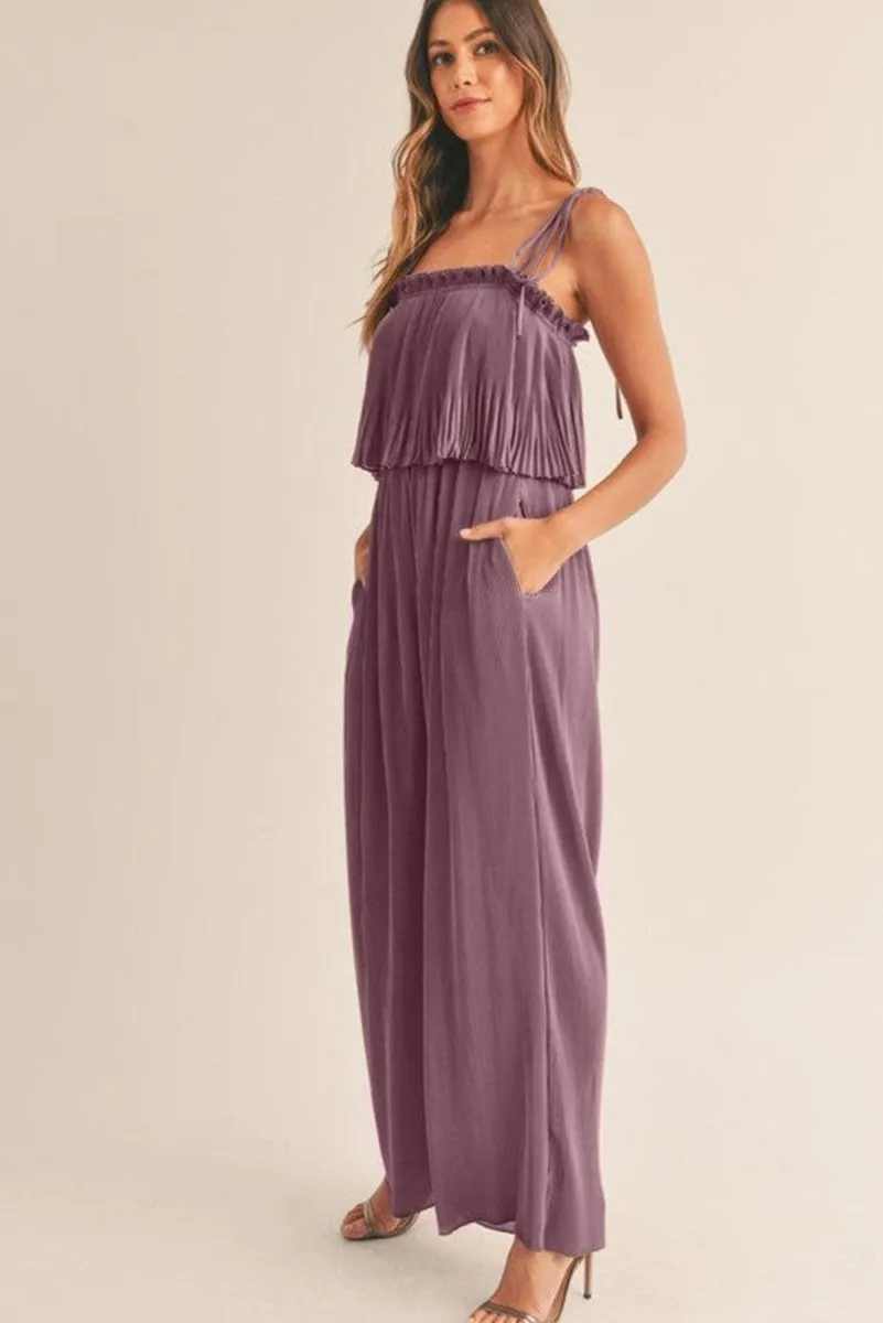 Pale Purple Pleated Wide Leg Jumpsuit