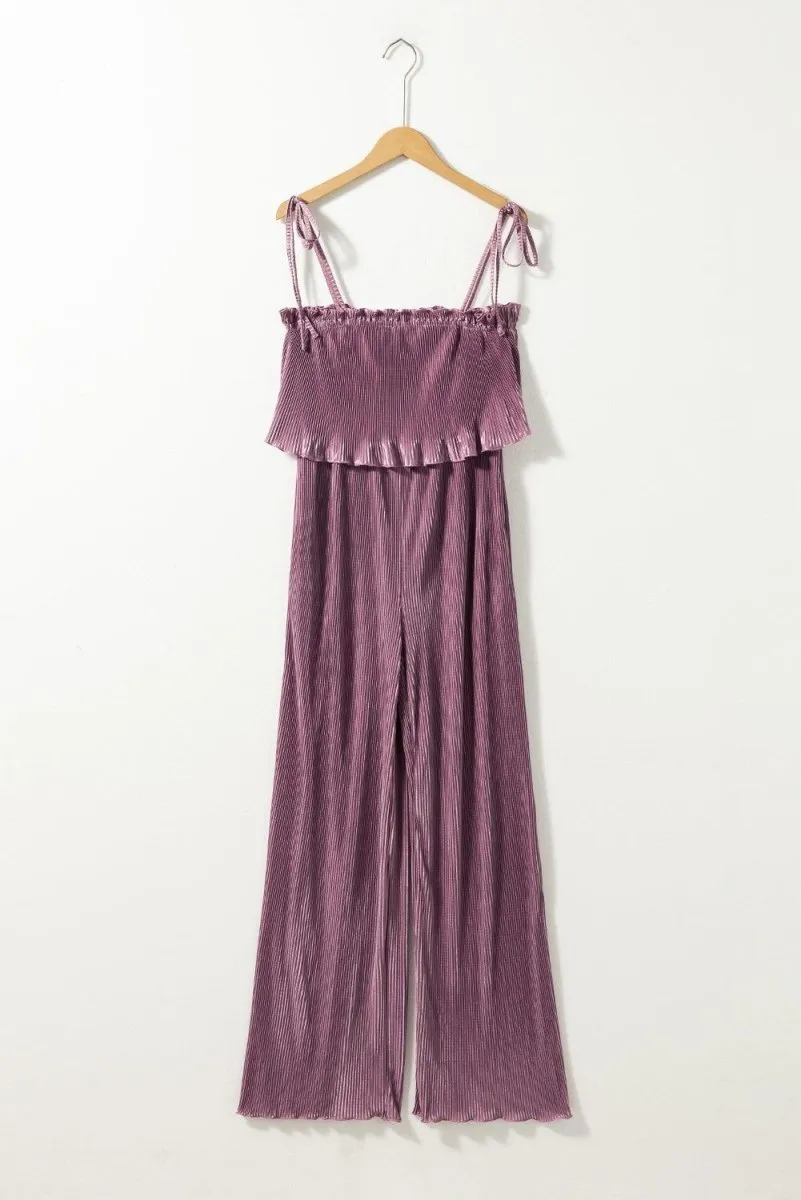 Pale Purple Pleated Wide Leg Jumpsuit