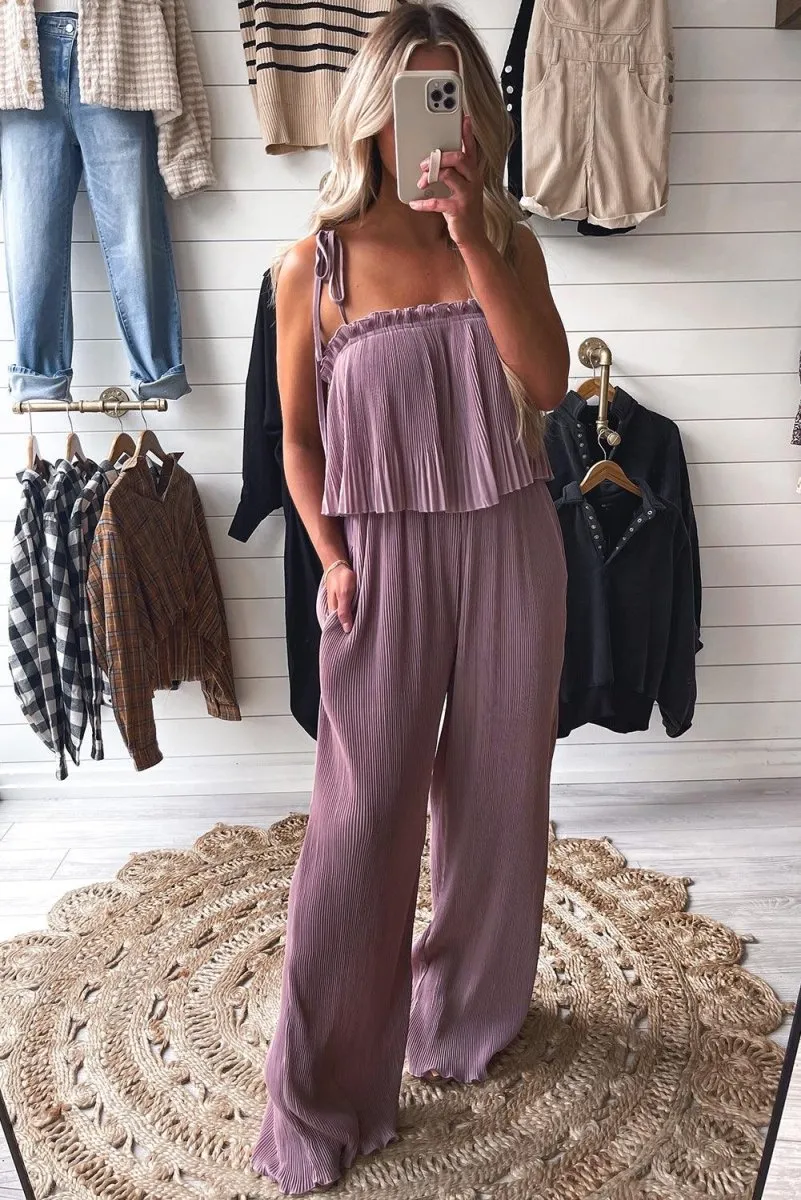 Pale Purple Pleated Wide Leg Jumpsuit