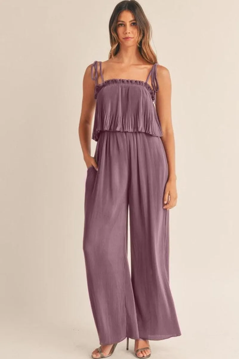 Pale Purple Pleated Wide Leg Jumpsuit