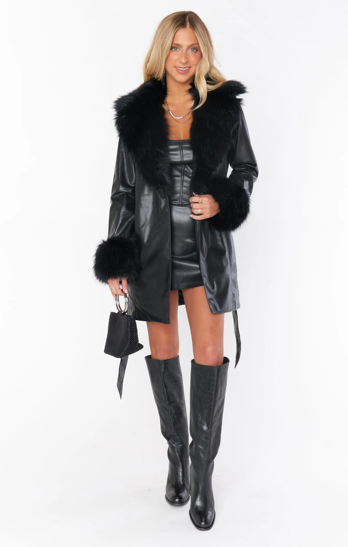 Penny Lane Coat ~ Black Faux Leather with Faux Fur