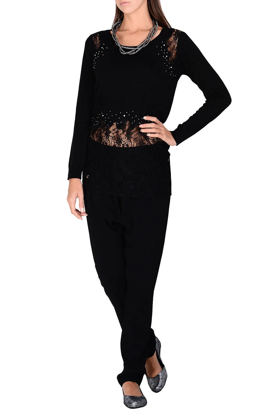 PHILLIPA Black Lace Crystal Jumper