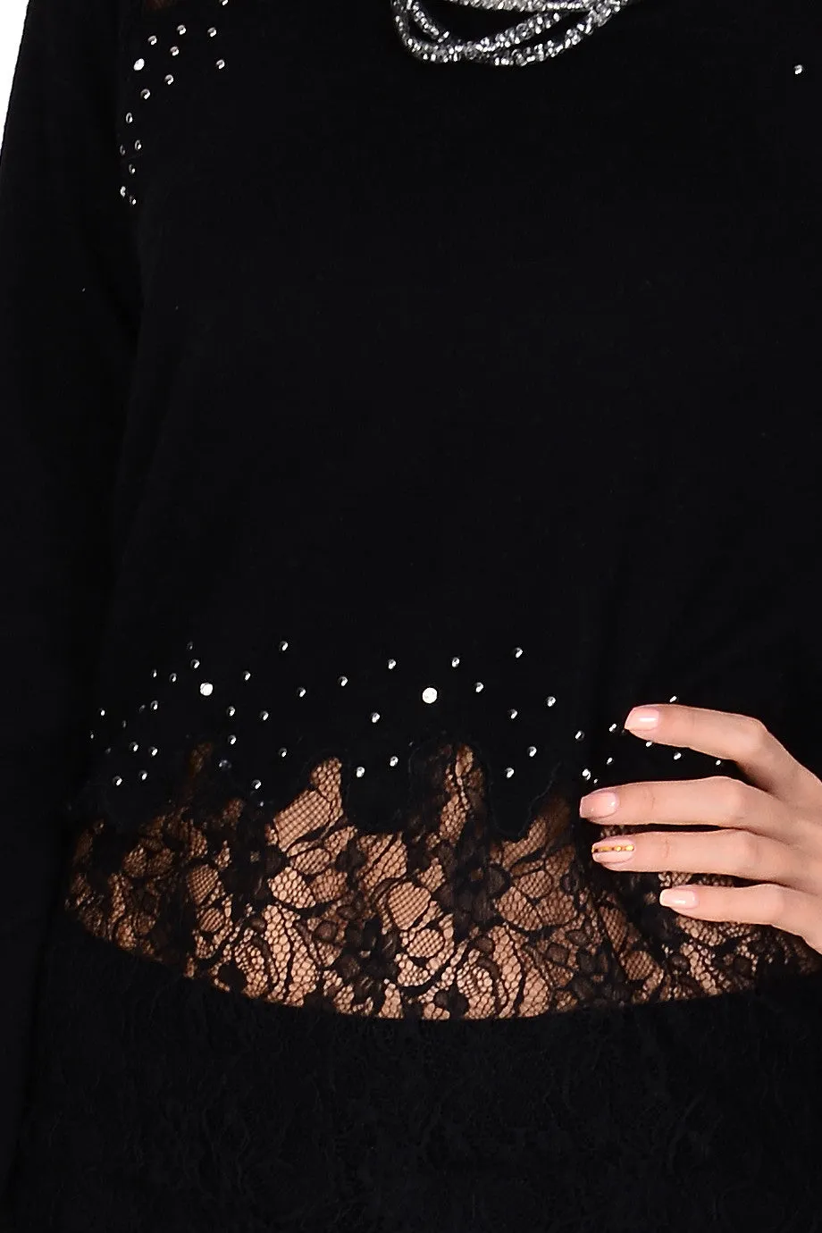 PHILLIPA Black Lace Crystal Jumper