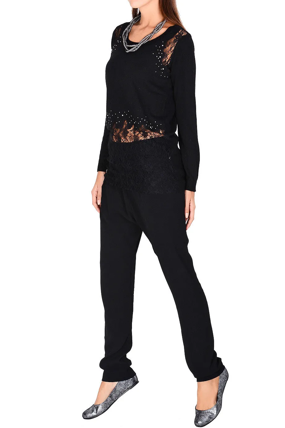 PHILLIPA Black Lace Crystal Jumper