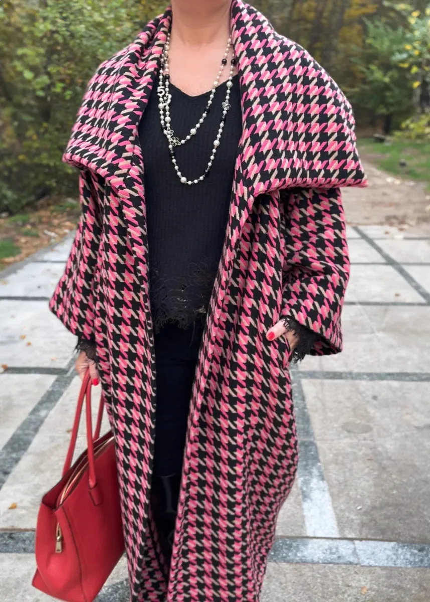 Pink Houndstooth Coat OFELIA