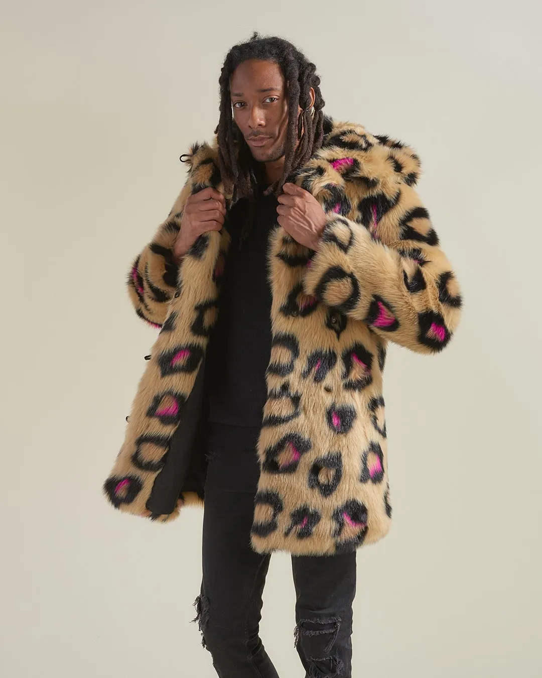 Pink Spotted Leopard Classic Faux Fur Coat | Men's