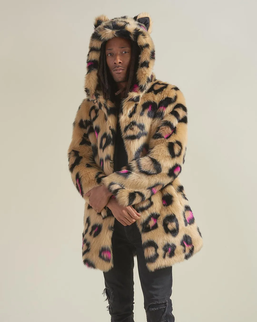 Pink Spotted Leopard Classic Faux Fur Coat | Men's