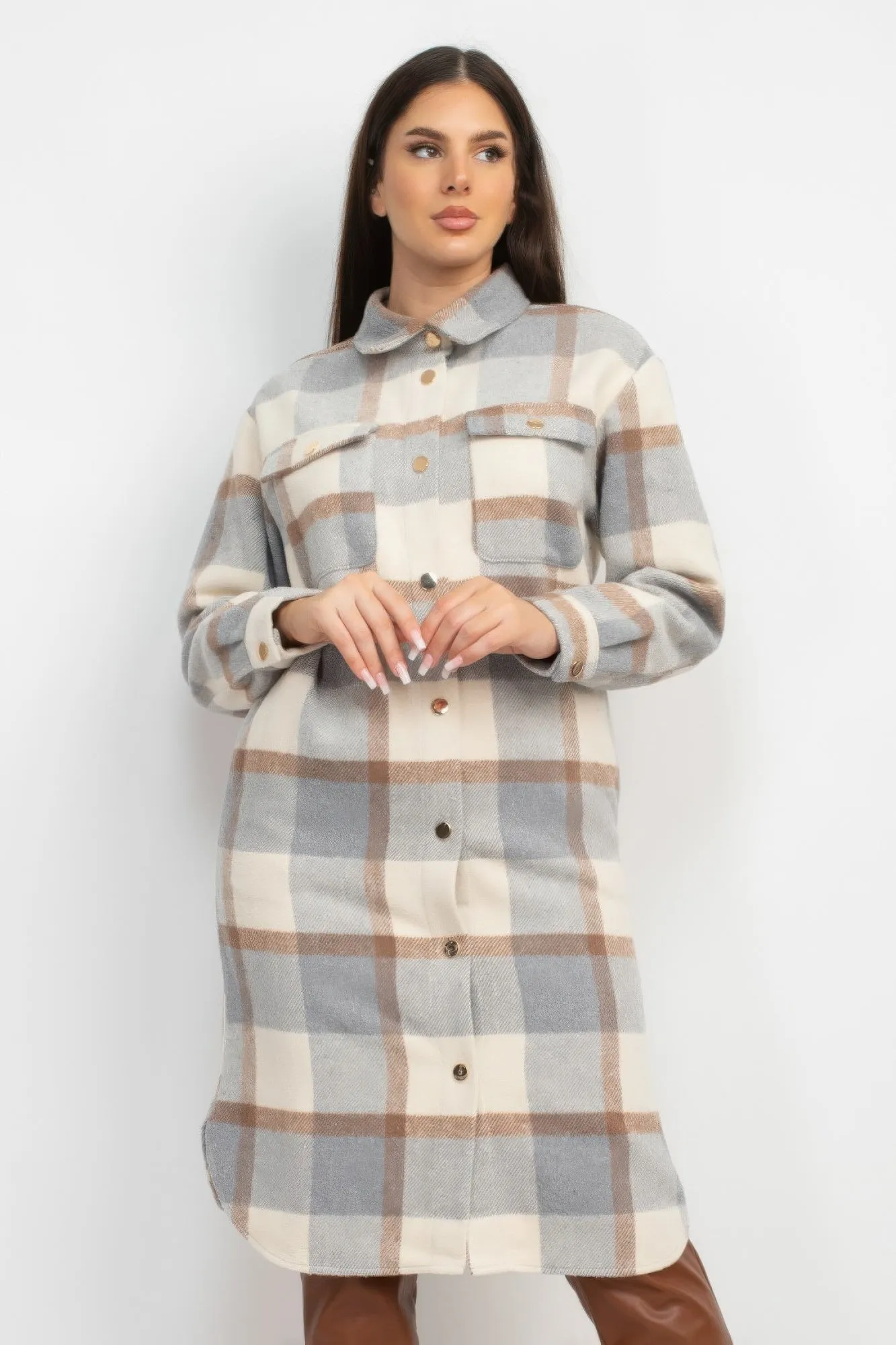 Plaid Buttoned Shacket Coat | 3 COLORS