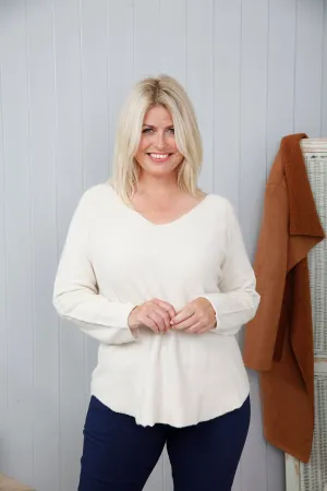 Plain V-Neck Jumper With Stitching Detail (12 Colours)