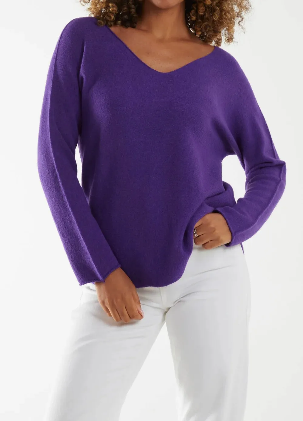 Plain V-Neck Jumper With Stitching Detail (12 Colours)