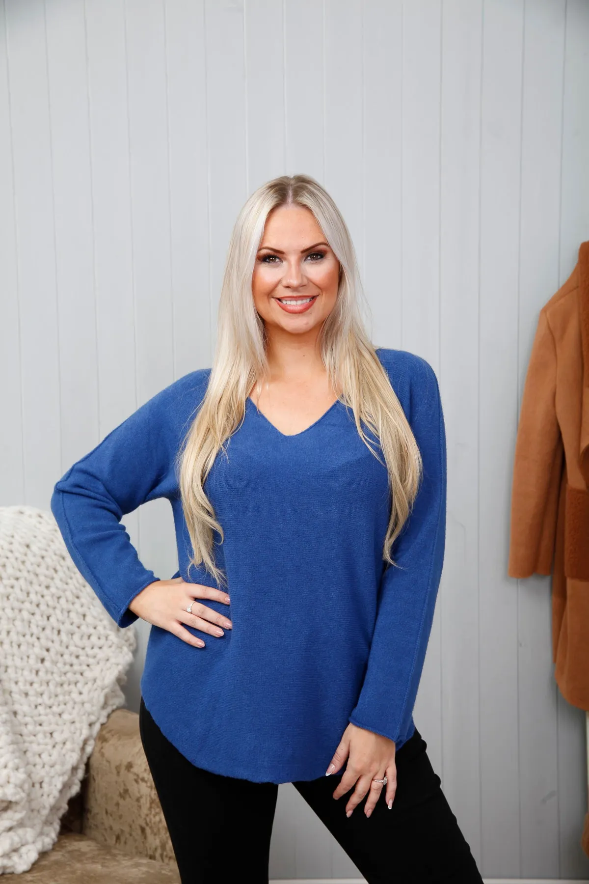 Plain V-Neck Jumper With Stitching Detail (12 Colours)