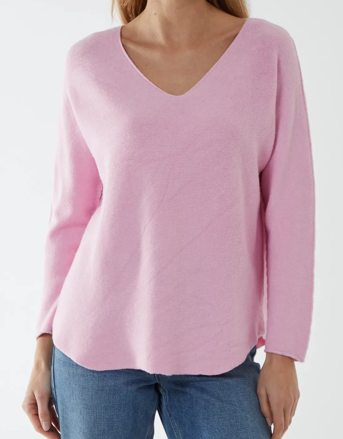 Plain V-Neck Jumper With Stitching Detail (12 Colours)