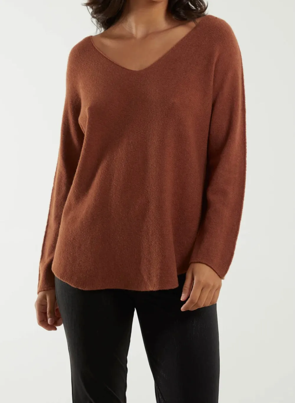 Plain V-Neck Jumper With Stitching Detail (12 Colours)