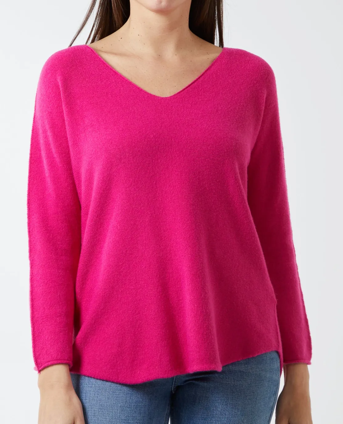 Plain V-Neck Jumper With Stitching Detail (12 Colours)