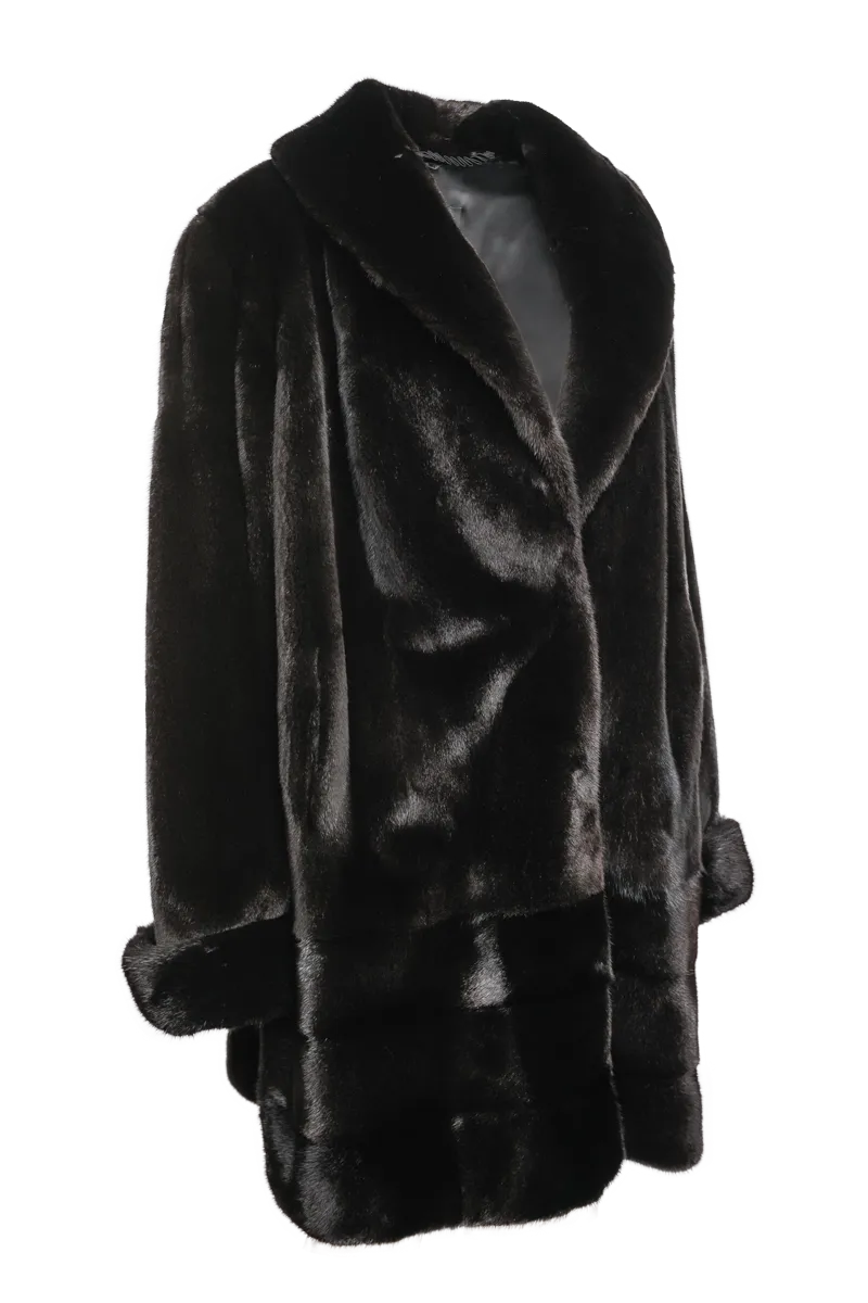 Plus Size Fashionable Mid Length Mink Fur Coat - Shawl Collar - Horizontal Hem