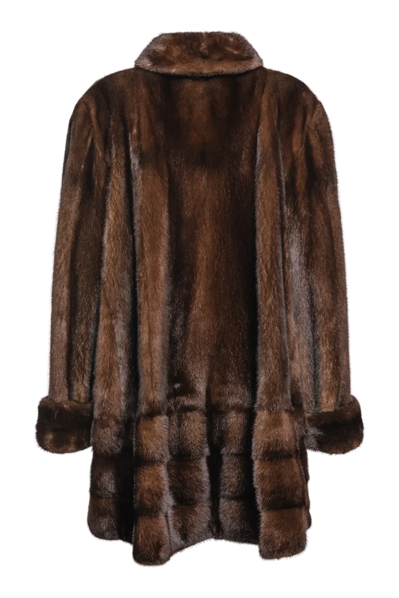 Plus Size Fashionable Mid Length Mink Fur Coat - Shawl Collar - Horizontal Hem