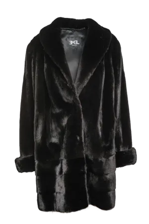 Plus Size Fashionable Mid Length Mink Fur Coat - Shawl Collar - Horizontal Hem