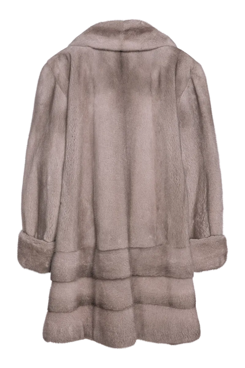 Plus Size Fashionable Mid Length Mink Fur Coat - Shawl Collar - Horizontal Hem