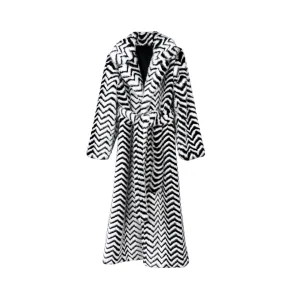 Pre Order:  Faux Fur Lapel Thick Warm Striped Long Coat