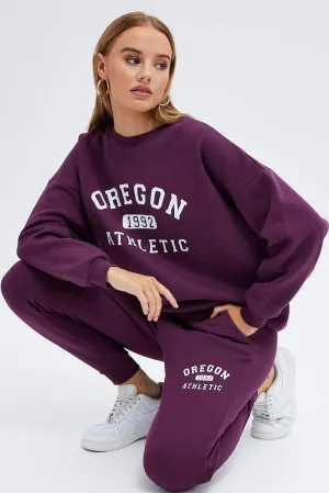 Purple Graphic Sweater Long Sleeves