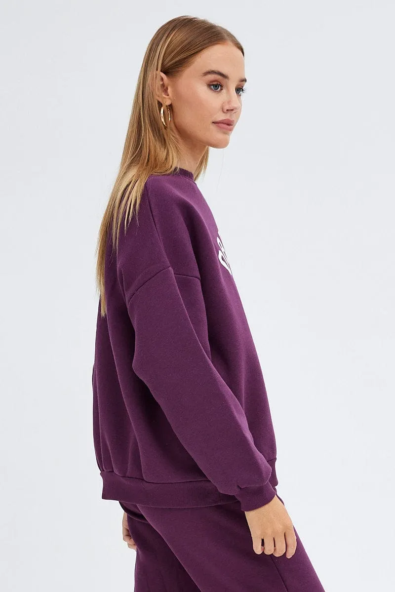 Purple Graphic Sweater Long Sleeves