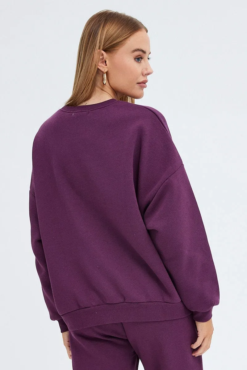 Purple Graphic Sweater Long Sleeves