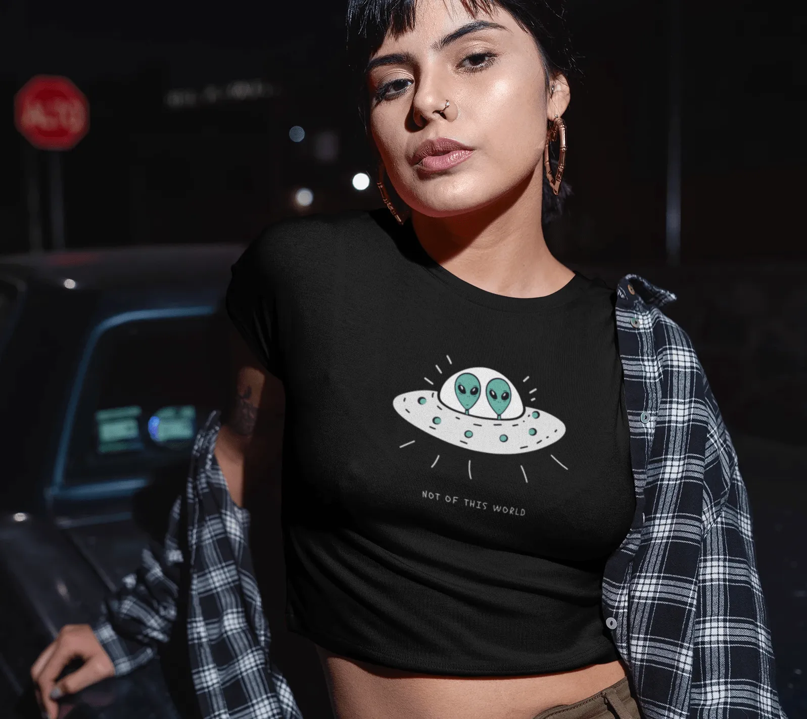 " NOT OF THIS WORLD " - HALF-SLEEVE CROP TOPS