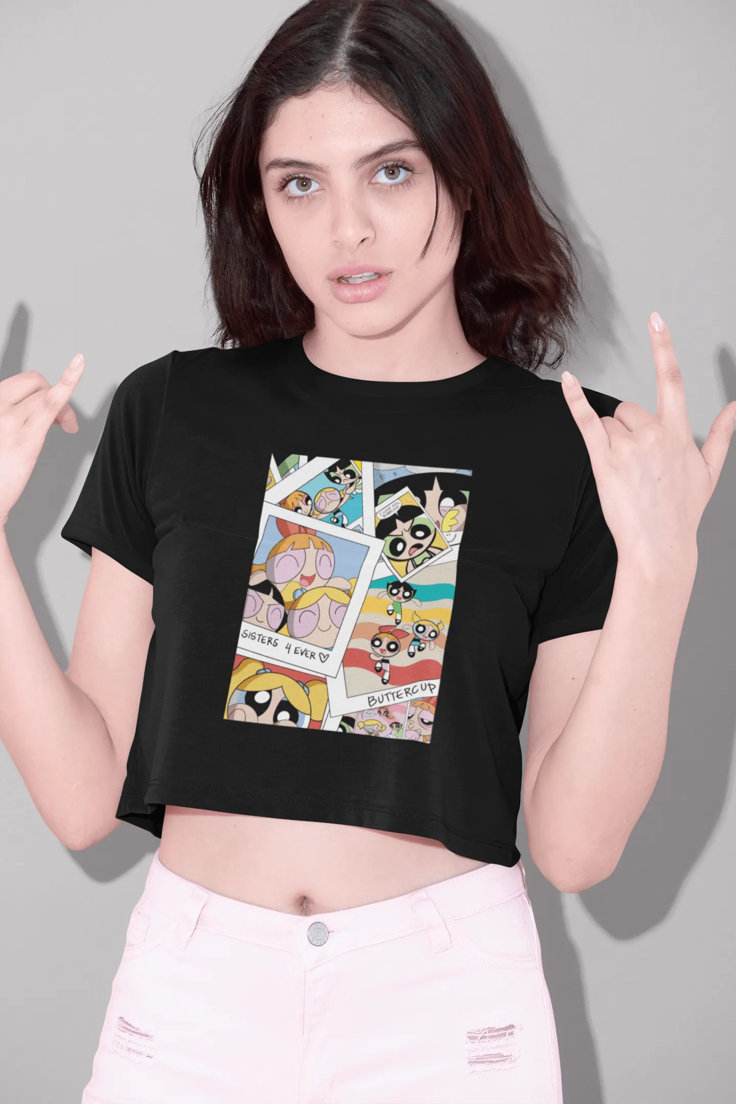 " SISTERS LOVE "- POWERPUFF GIRLS - HALF-SLEEVE CROP TOPS