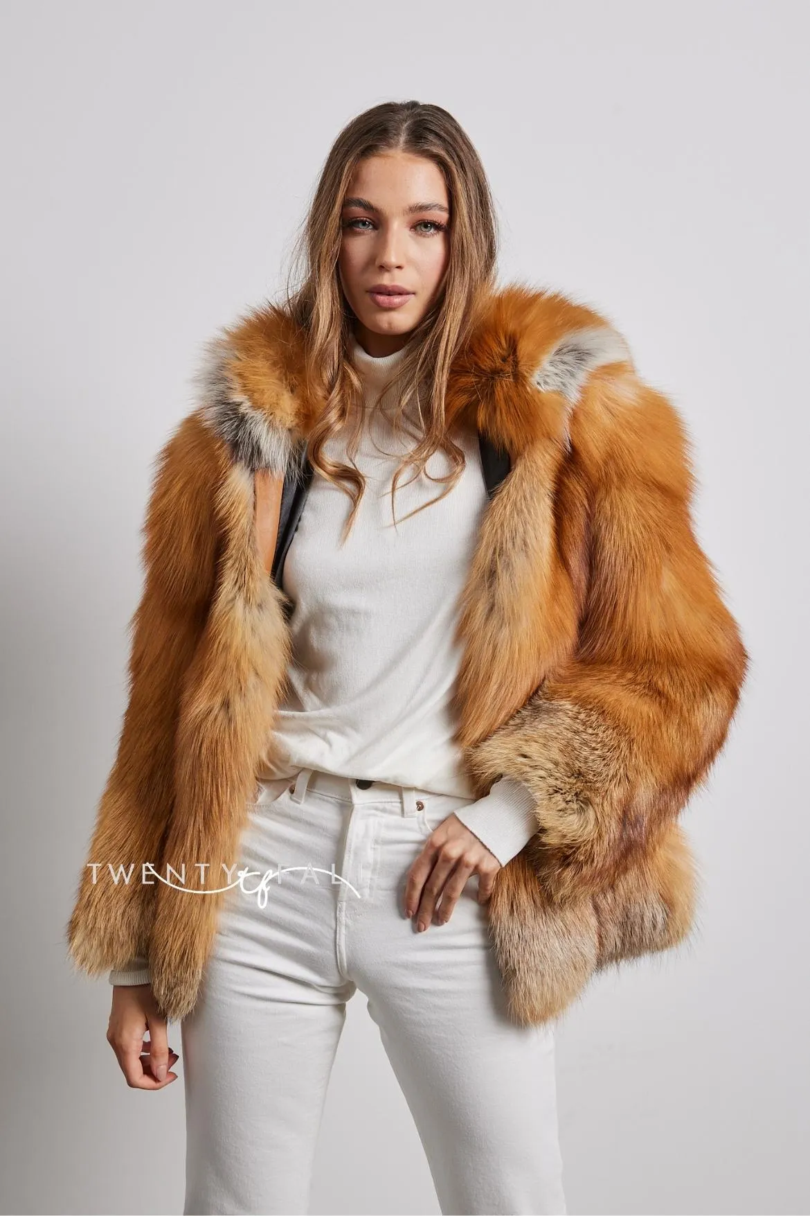 Red Fox Fur Full Pelt Coat with Hood