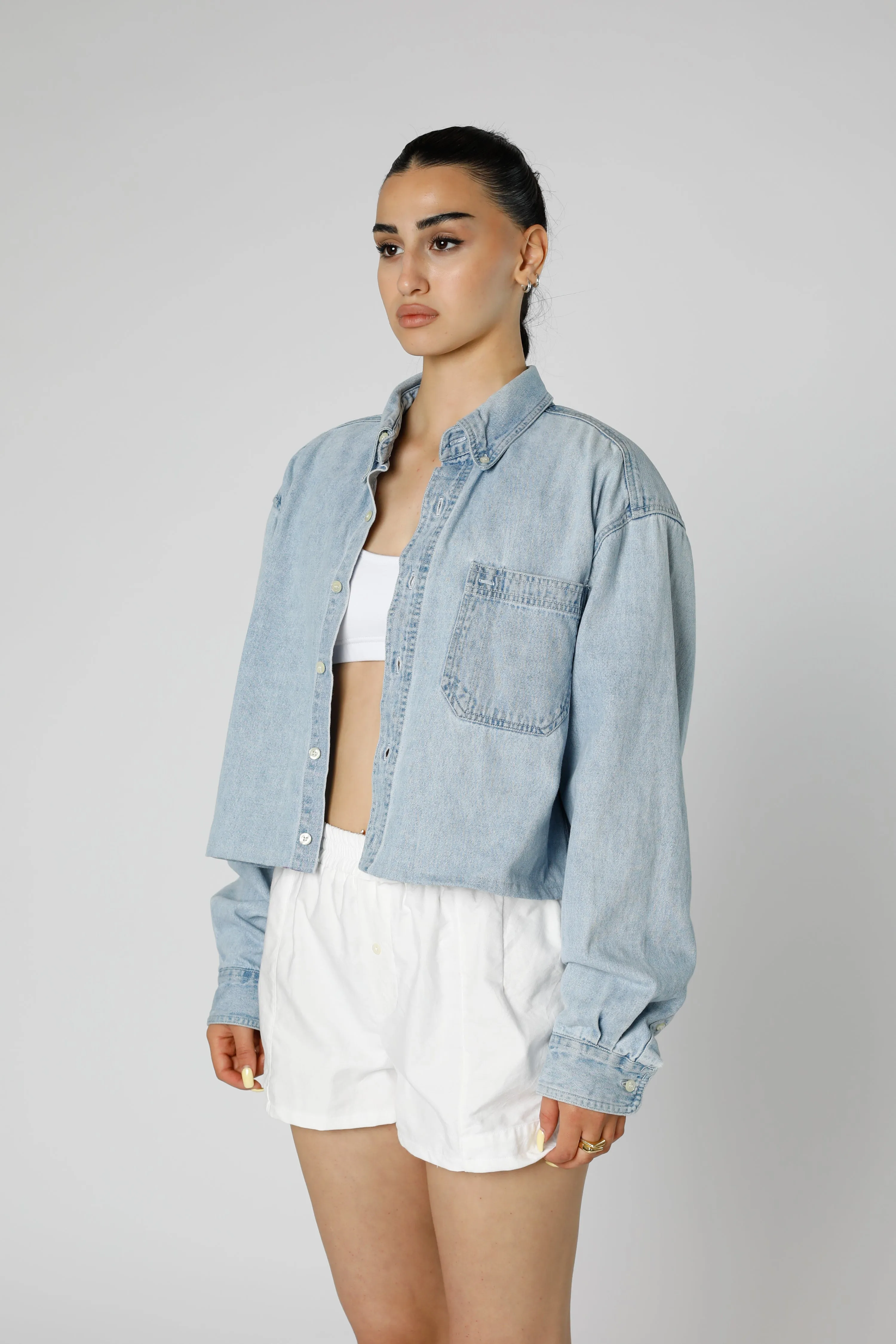 Rework Chambray Waist Crop - M