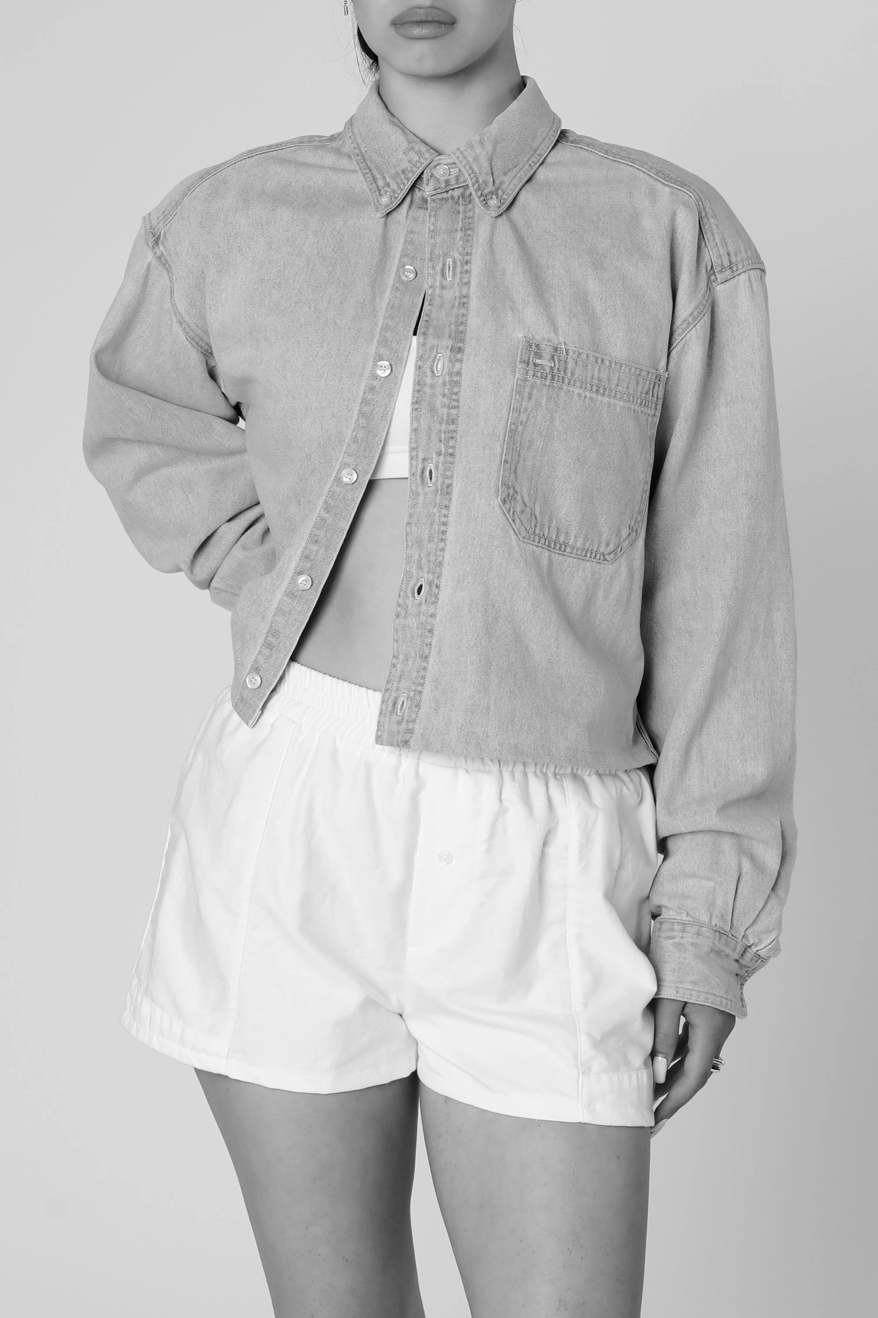 Rework Chambray Waist Crop - M