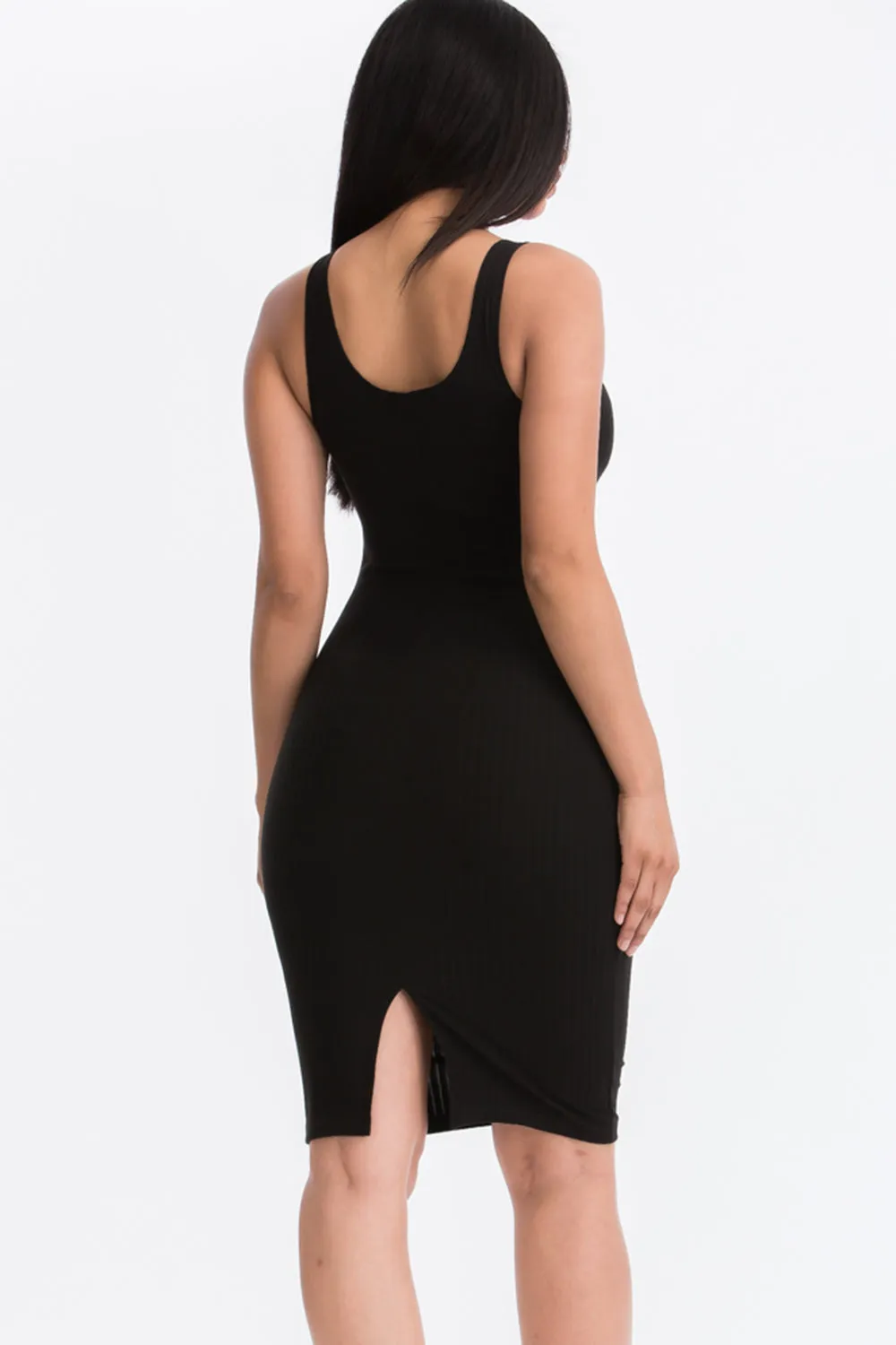 Ribbed Back Slit Bodycon Dress (CAPELLA)