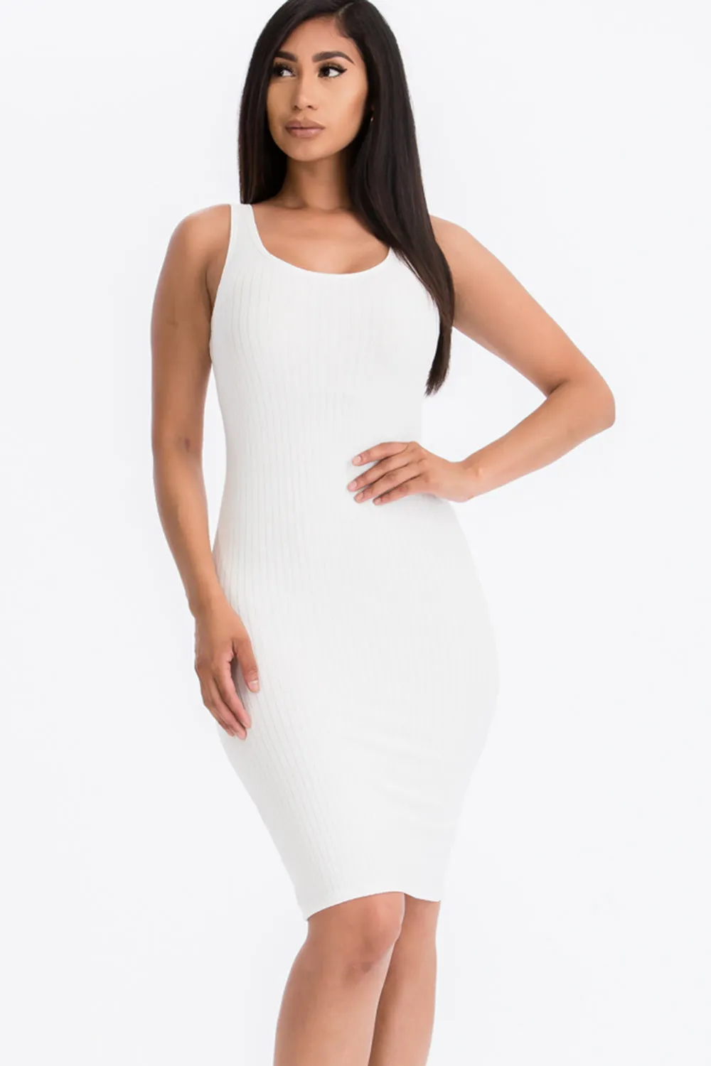 Ribbed Back Slit Bodycon Dress (CAPELLA)