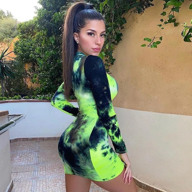 Sexy Tie Dye Bodycon Mini Dress