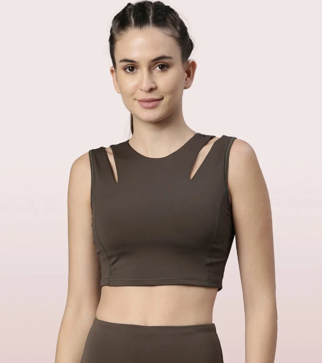 Shelf Bra Crop Vest | Crew Neck Vest With In-Built Shelf Bra Support