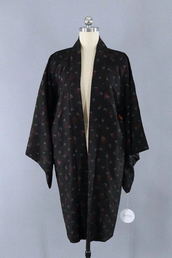 Silk Kimono Duster / Black & Maroon Ikat