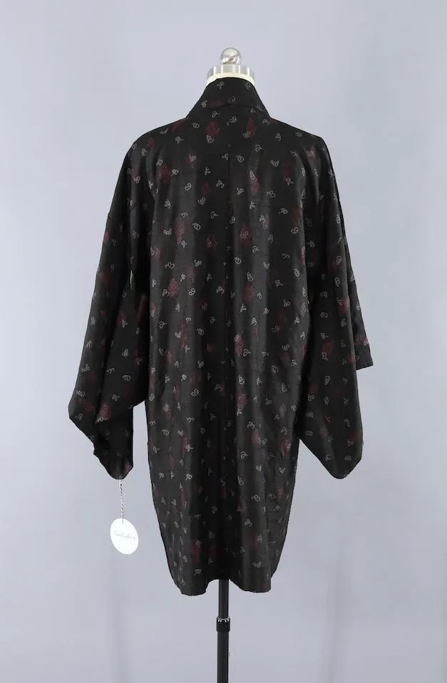 Silk Kimono Duster / Black & Maroon Ikat