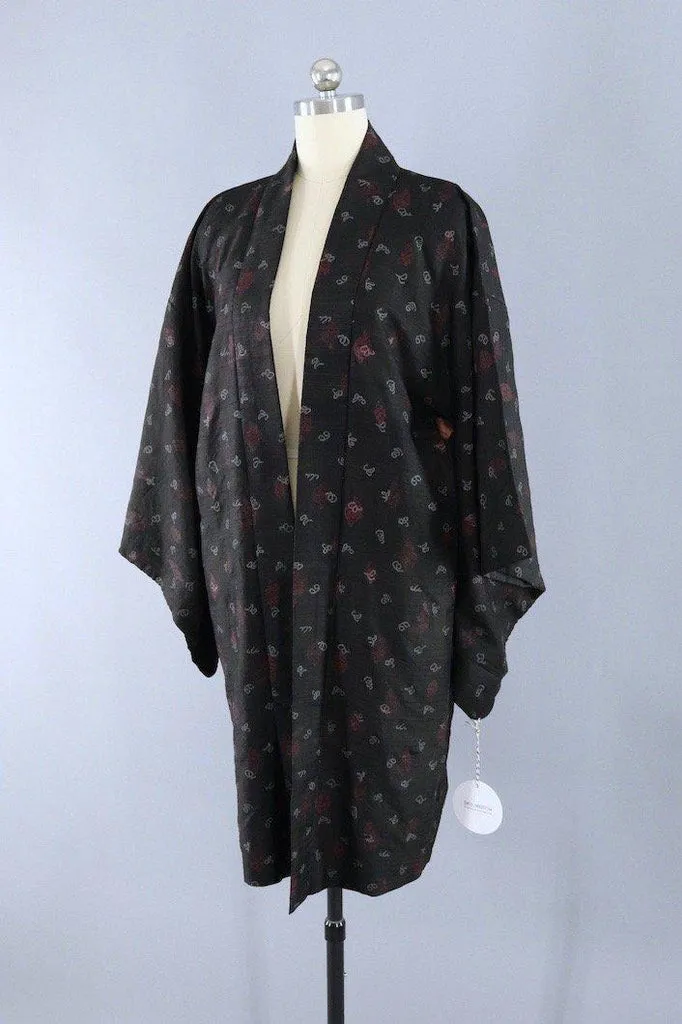 Silk Kimono Duster / Black & Maroon Ikat