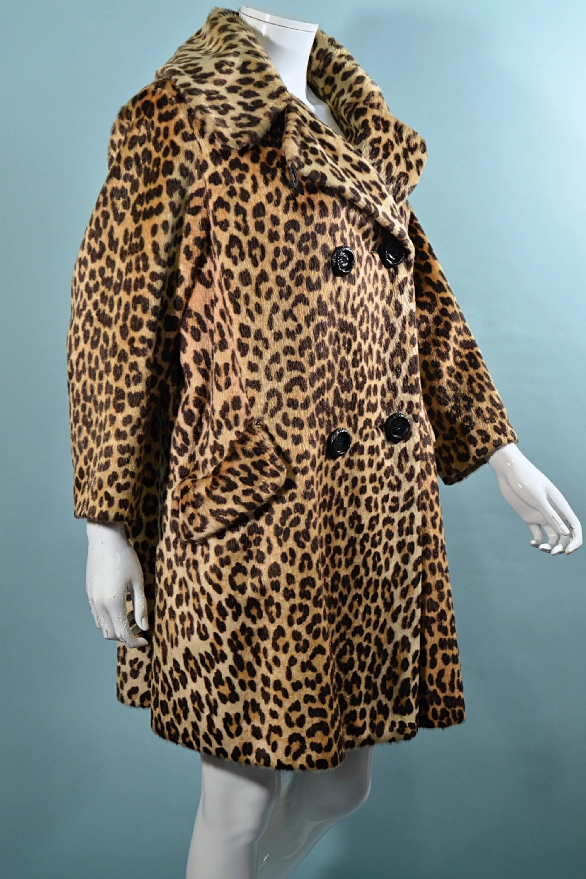 SOLD Vintage 60s Faux Fur Leopard Coat, Sportowne/Somali Coat L/XL