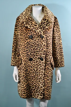 SOLD Vintage 60s Faux Fur Leopard Coat, Sportowne/Somali Coat L/XL