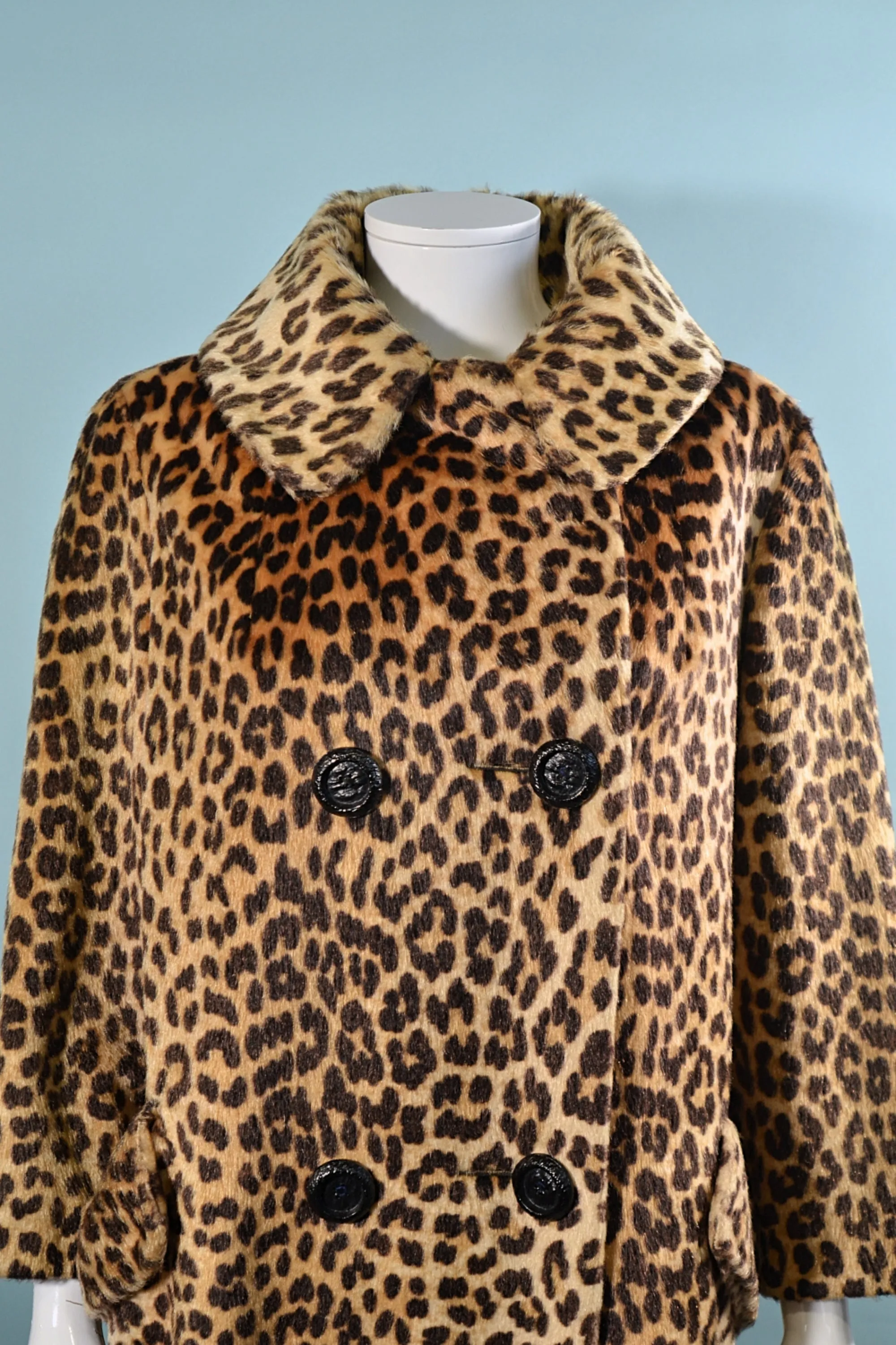 SOLD Vintage 60s Faux Fur Leopard Coat, Sportowne/Somali Coat L/XL