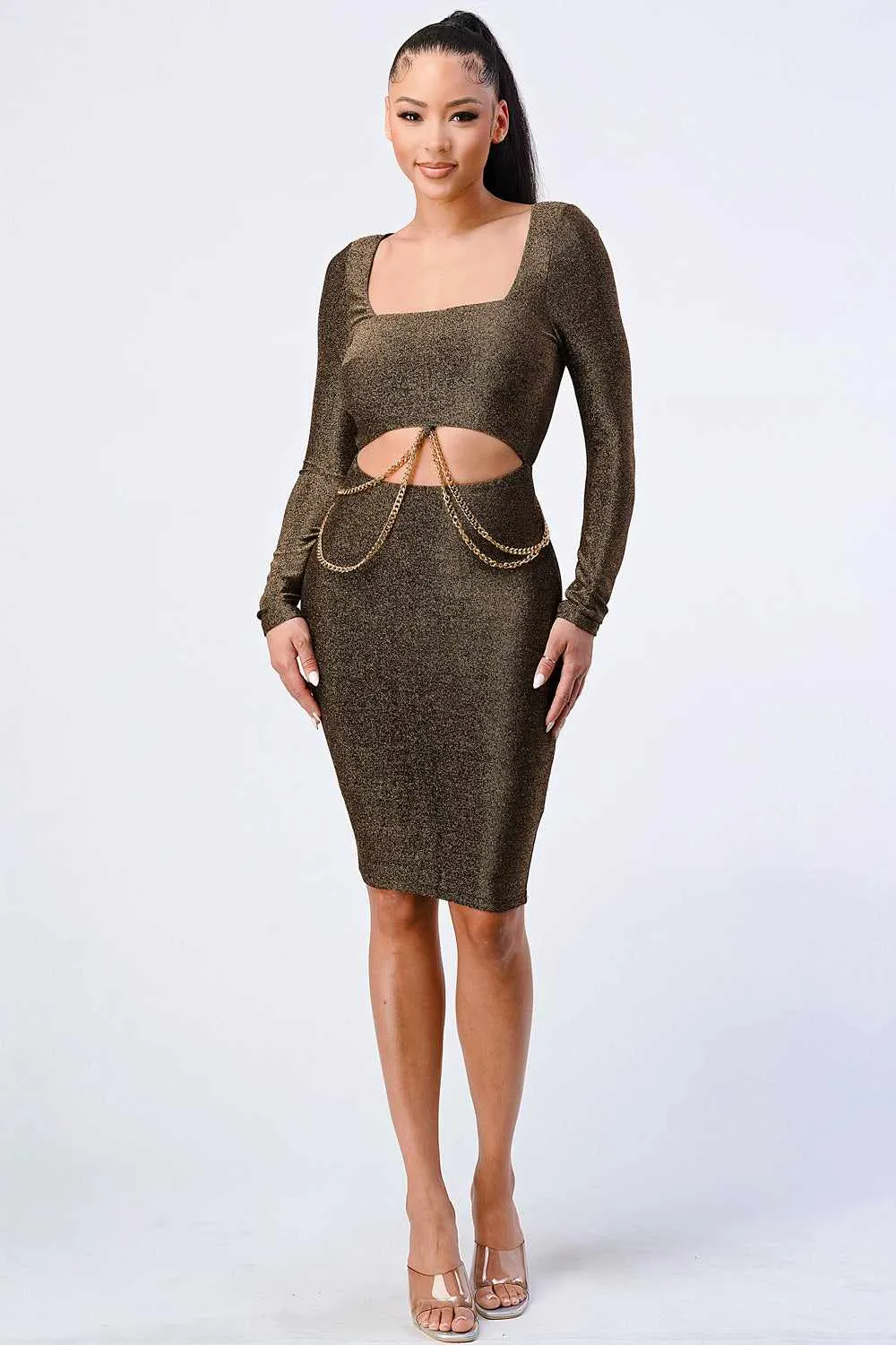 Square Neck Glitter Bodycon Dress